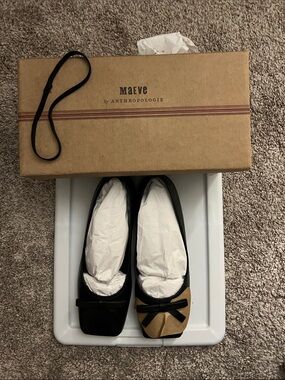 Maeve by Anthropologie Black Square Toe Bow ballet Flats NWT